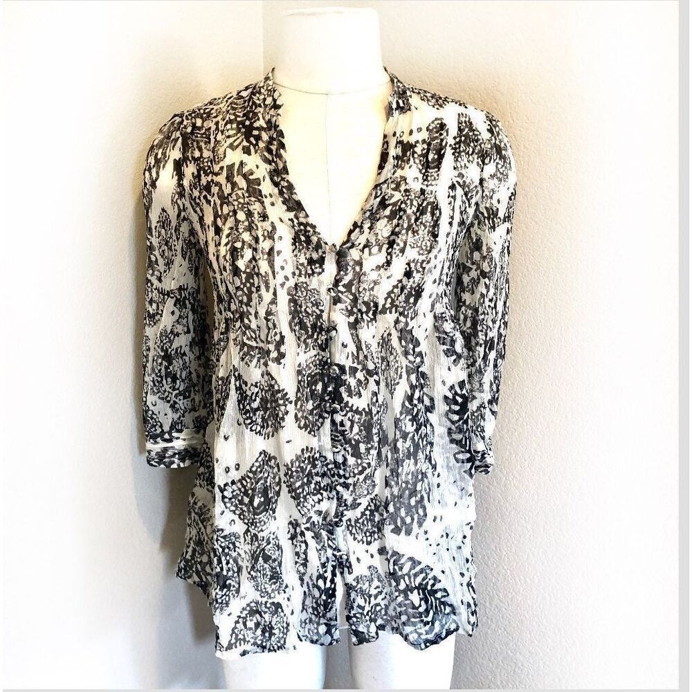 Joie Black And White Sheer Blouse